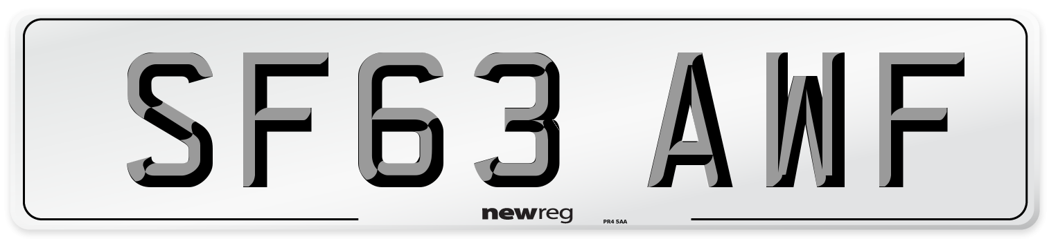 SF63 AWF Number Plate from New Reg